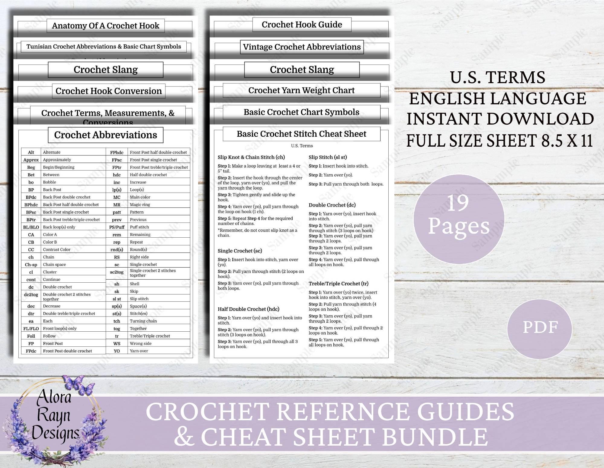 Crochet Drawing Reference Crochet Reference Guides, Inventory Sheets, and Tags, Printable Crochet ...