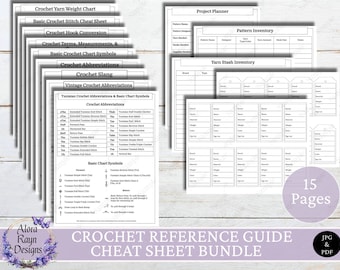 Crochet Reference Guides, Inventory Sheets, and Tags, Printable Crochet Reference Pages, Basic Crochet Guides, Instant Download