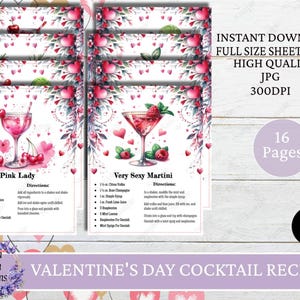 Pagine di ricette per cocktail di San Valentino, Pagine di ricette di San Valentino, Ricette per cocktail, Download immediato