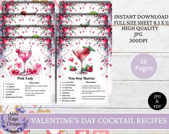 Valentinstag Cocktail-Rezeptseiten, Valentinstag Rezeptseiten, Cocktail-Rezepte, Instant Download