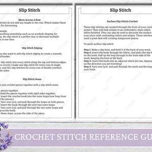 May include: Two-page crochet stitch reference guides detailing slip stitch techniques. The pages are white with black text, including headings such as "Slip Stitch" and "Surface Slip Stitch Crochet." The bottom of the pages feature a logo with purple butterflies and the text "Alora Rayn Designs."