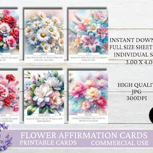 Tarjetas de Afirmaciones Florales Imprimibles, 48 Tarjetas de Inspiración Floral Imprimibles, Tarjetas con Citas Positivas, Inspiración Diaria, Descarga Instantánea