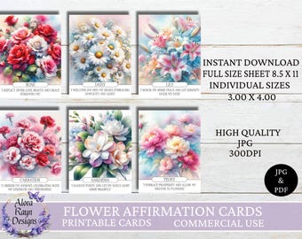 Blumen Affirmationskarten druckbar, 48 Blumeninspirationskarten druckbare, positive Zitat Karten, tägliche Inspiration, Sofort Download