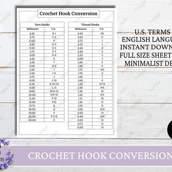 Crochet Hook Conversion Chart Reference Guide, Crochet Journal Page, Basic Crochet Guides, Beginner Crochet Guides, Instant Download