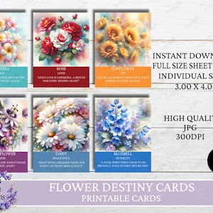 Flower Destiny Cards Printable, 42 Flower Faith Based Messages Cards Printable, Digital Reading Cards, Instant Download