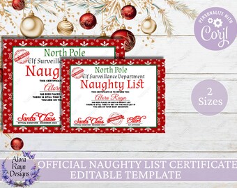 Editable Elf Surveillance Approved Naughty List Certificate, Personalized Naughty List, Naughty List Template, Instant Download