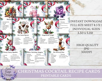 Christmas Cocktail Recipe Cards, Festive Recipe Cards, Holiday Cocktail Recipes, Instant Download