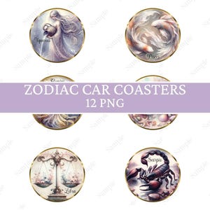 12 Zodiac Car Coaster Sublimation Design Bundle, Car Coaster Designs, Car Coaster Bundle, Car Coaster Designs, Commercial Use