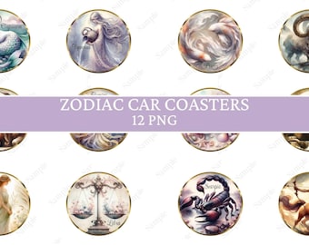 12 Zodiac Car Coaster Sublimation Design Bundle, Car Coaster Designs, Car Coaster Bundle, Car Coaster Designs, Commercial Use