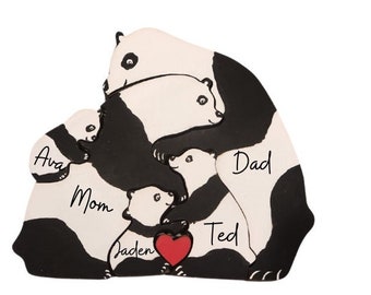 Panda Bear Wooden Family Puzzle|Valentines Day Gift For Grandma |Gift for Mom