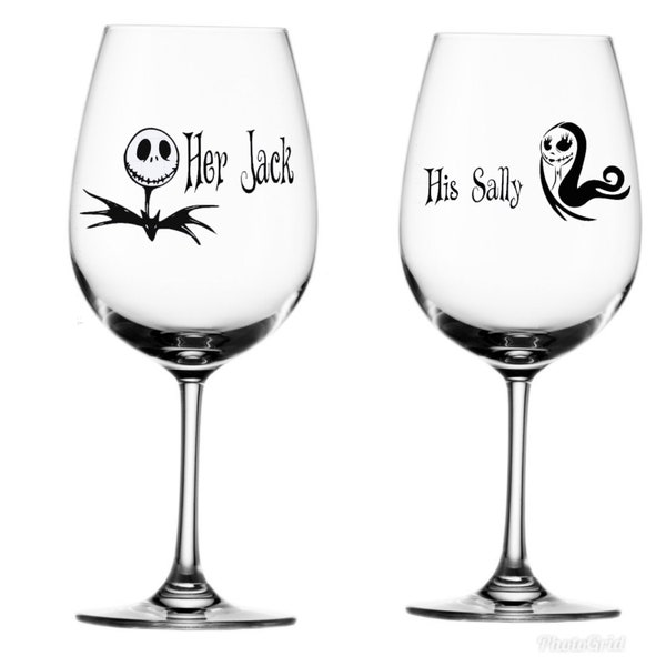 Jack and Sally Wine Glass set/Jack and Sally Couples GIft