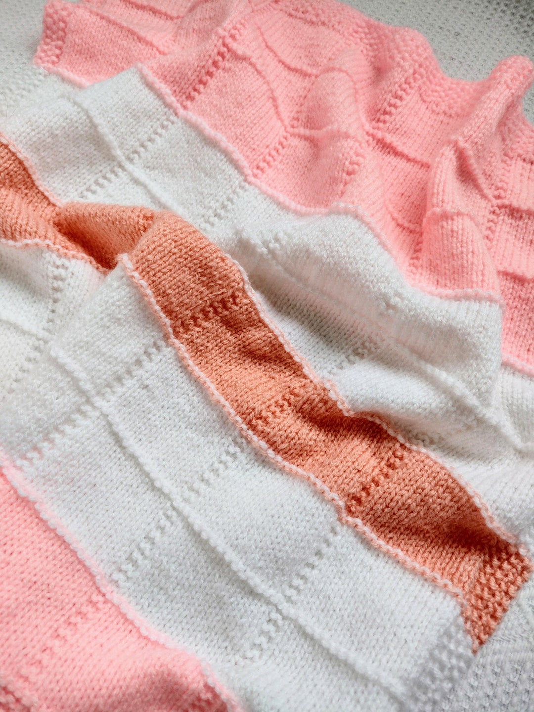 HANDKNIT BABY BLANKET, Small Baby Blanket, Pink Baby Blanket, Handknit