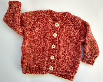 HANDKNIT BABY CARDIGAN, hand knit acrylic baby sweater, brown baby cardigan, hand knit brown baby cardigan, 3 - 6 months, baby boys cardigan