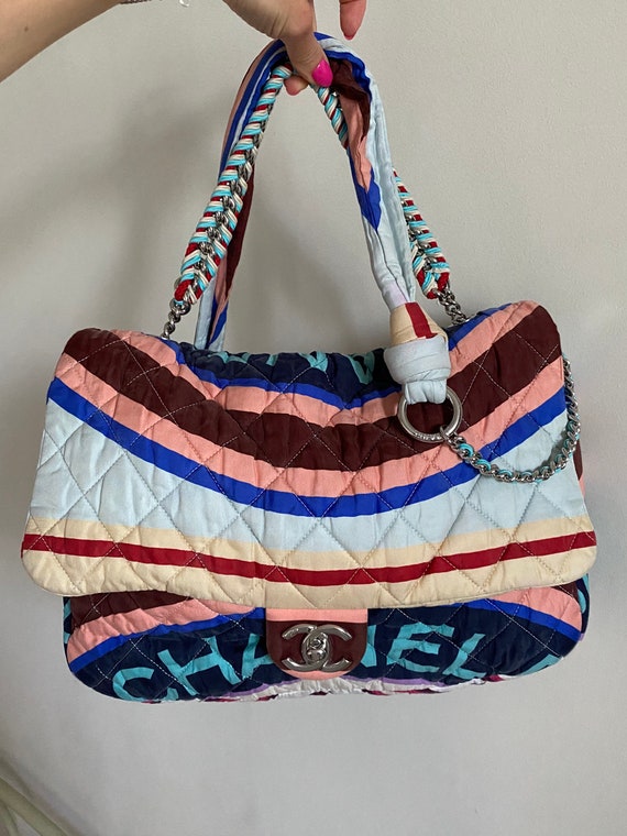 Chanel Foulard Borsa A Mano Multicolor Nylon Flap Borsa Rare Etsy