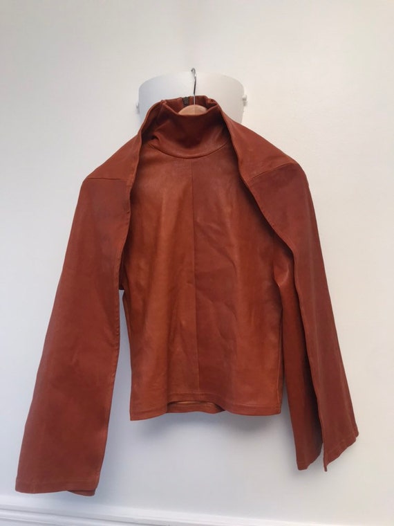 Y/project leather turtleneck jacket brown