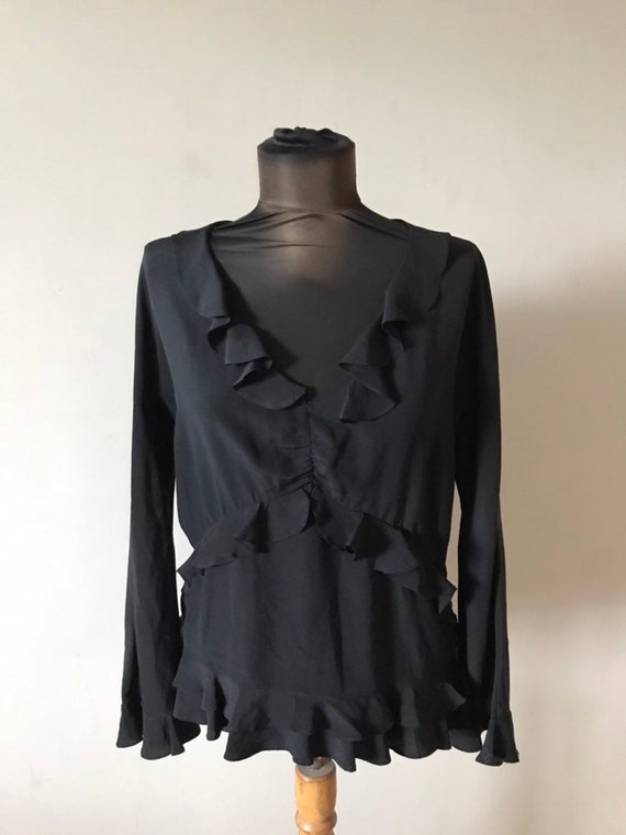 Gucci Tom Ford Era Silk Shirt Blouse Ruffle Black