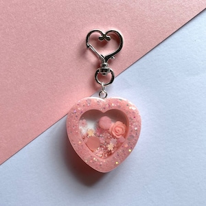 Sparkly Rose Heart Shaker Keychain