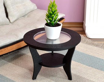 Miniature Round Coffee Table. 1:6 Scale Dollhouse furniture. Doll Black Table. Perfect for 11.5-12 inch Dolls.