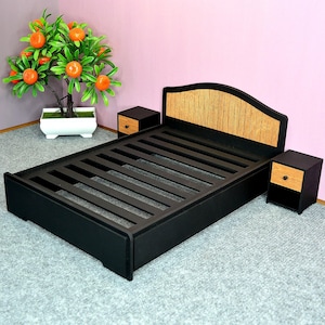 Doll Double Bed. 1:6 Scale Dollhouse Bedroom Furniture. Miniature Bed Perfect for 11.5-12 inch Dolls.