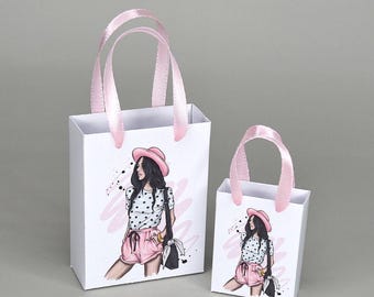 Doll Paper Shopping Bag. 1:6 Scale Dollhouse Miniature Gift Bag.