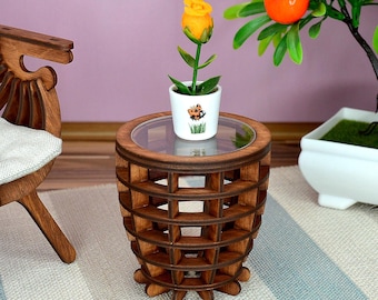 1:6 Miniature Round Coffee Table for Dollhouse. Doll Furniture.