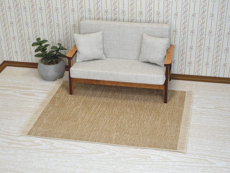 1:6 Dollhouse Beige Rug. Doll Miniature Carpet.