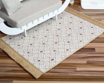 1:6 Rug for Dollhouse. Miniature Beige Carpet for 12 inch Dolls.