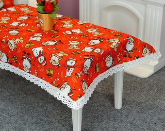 1:6 Dollhouse Christmas Tablecloth - Red Cotton Lace