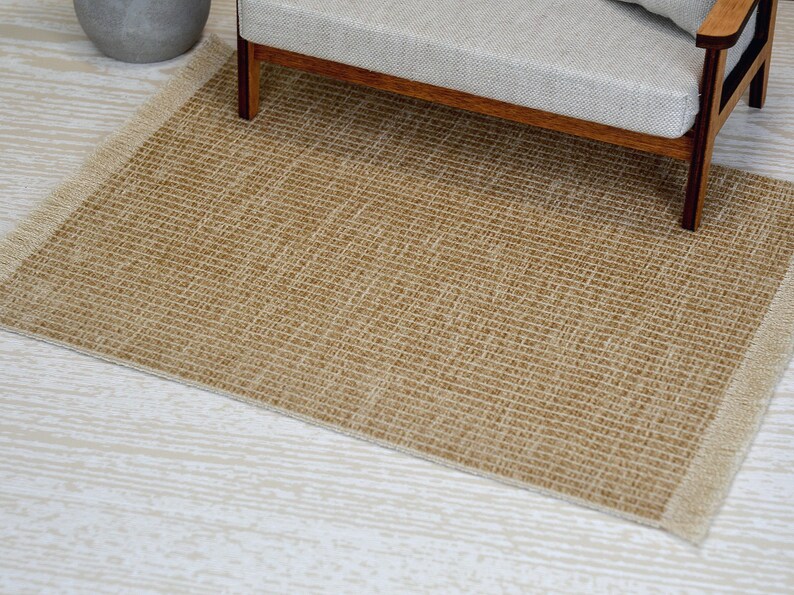 1:6 Dollhouse Beige Rug. Doll Miniature Carpet.