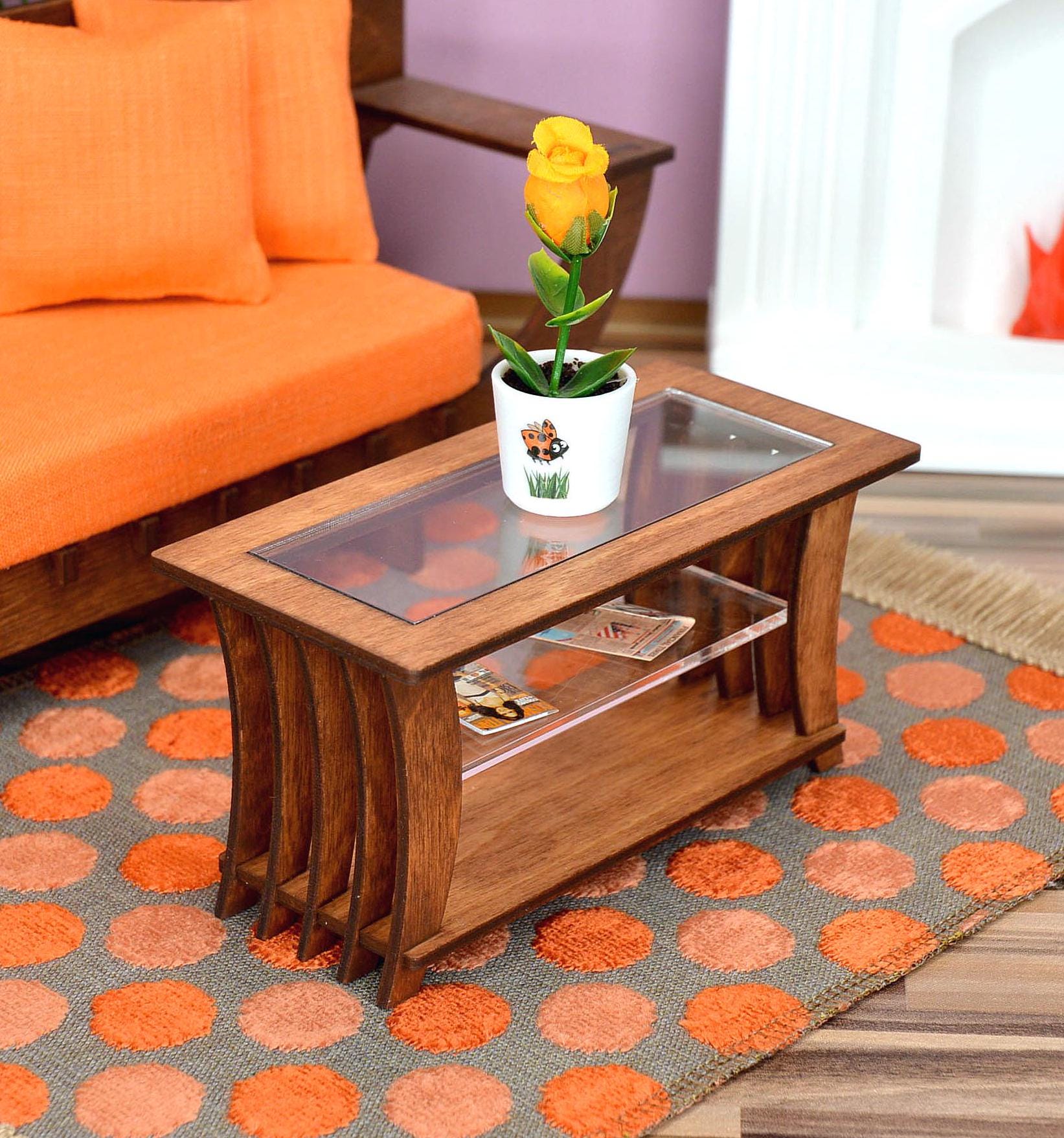 Miniature Coffee Table for 12 Inch Dolls. 1:6 Scale Dollhouse Side