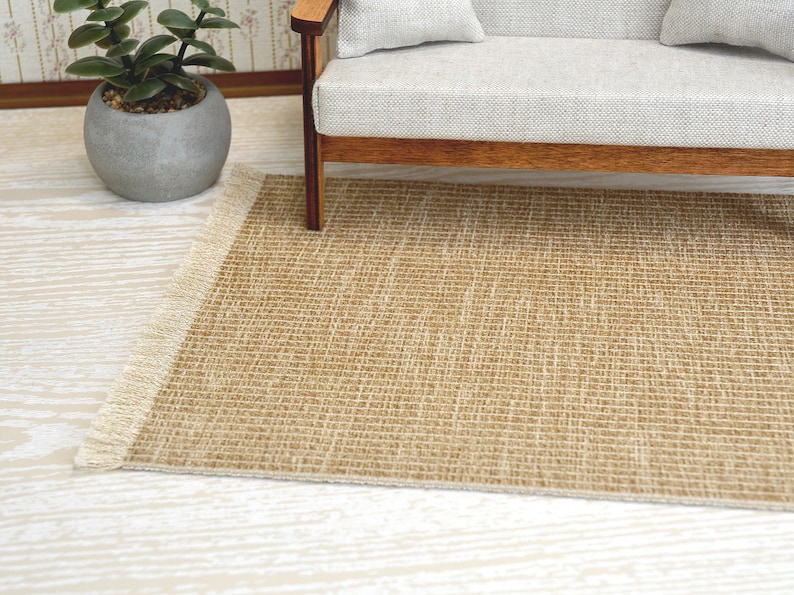 1:6 Dollhouse Beige Rug. Doll Miniature Carpet.