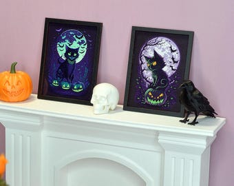 Arte de parede de Halloween para casa de bonecas em escala 1:6 - Pôster em miniatura para diorama.