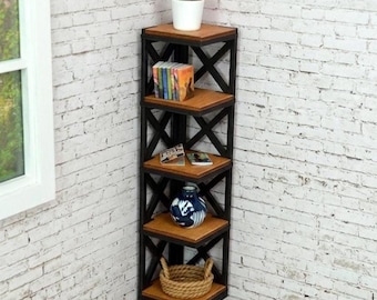 1:6 Dollhouse Corner Bookshelf, Miniature Wooden Industrial Shelving Unit for 12 Inch Fashion Dolls