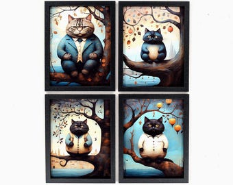 1:6 Dollhouse Wall Art - Miniature Framed Cat Picture