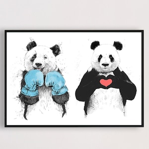 Panda Canvas Print With Black Frame: Modern Animal Art (20" x 28")