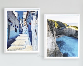 Set of 2 Greece Framed Wall Art; Modern Wall Print; Landscape wall print; Landscape canvas art