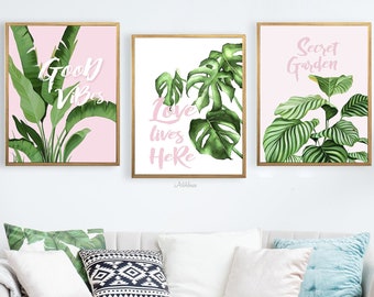 Set of 3 Framed Botanical Wall Print; Canvas Wall Art; Modern Wall Print; Botanical Wall Decor; Leaf Print