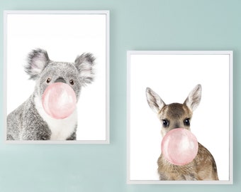 Set of 2 Animal Print Koala Kangaroo Canvas Art Print Modern Canvas  Wall Art With Frame