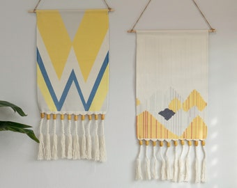 Boho Wall Decor;Abstract Wall Hanging; Wall Tapestry With Tassel; Mountain Wall decor; Yellow Tapestry
