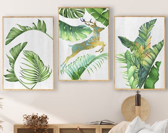 Set of 3 Botanical Wall Decor; Framed Canvas Prints; Modern Room Decor; Leaf Wall Prints