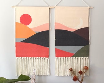 Sun Moon Wall Hanging; Woven Wall Art; Boho Wall Tapestry With Tassel; Woven Wall Decor