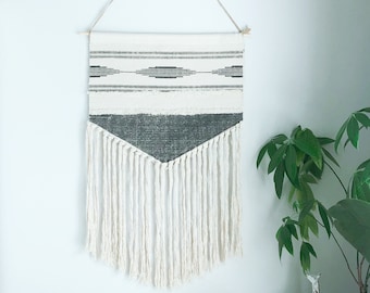 Boho Woven Wall Hanging: Charcoal Tassel Tapestry (32x22 Inch)