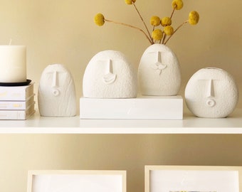 Set of 2 Ceramic Facial Expression Vases: Minimalist Home Decor