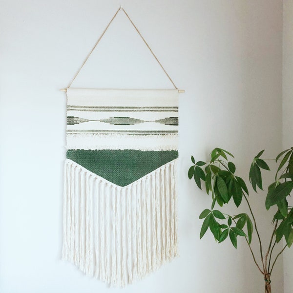 Bohemian Wall Hanging; Wall Tapestry With Tassel; Boho Wall Decor; Woven Wall Hanging;Green Color Wall Tapestry