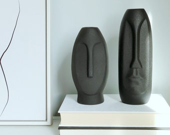 Set of 2 Handmade Ceramic Vase;Face Vase; Minimalist Vase; Modern Home Decor; Black Vase