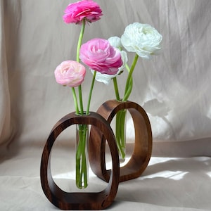 Walnut Wooden Test Tube Vase: Modern Minimalist Floral Display
