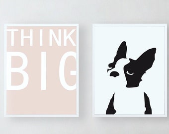 Set of 2 Framed Animal Wall Print; Canvas Wall Art; Modern Wall Print; Dog Print; Quote Print