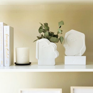 Abstract Face Ceramic Vase Set: Minimalist White Home Decor