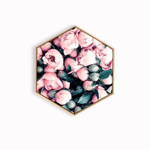 Framed Hexagon Wall Art Floral Art Print Modern Wall Art Hexagon Canvas Print Peony Wall Decor image 4