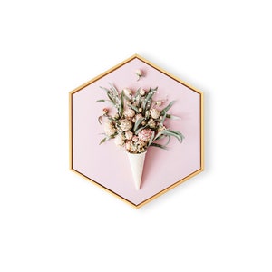 Framed Hexagon Wall Art Floral Art Print Modern Wall Art Hexagon Canvas Print Peony Wall Decor image 5